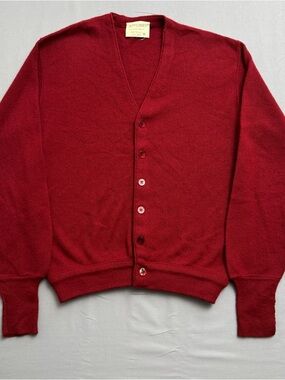 Vintage Jefflinks Sweater Red Knit Button-Up Cardigan V-Neck Dupont Orlon Men M